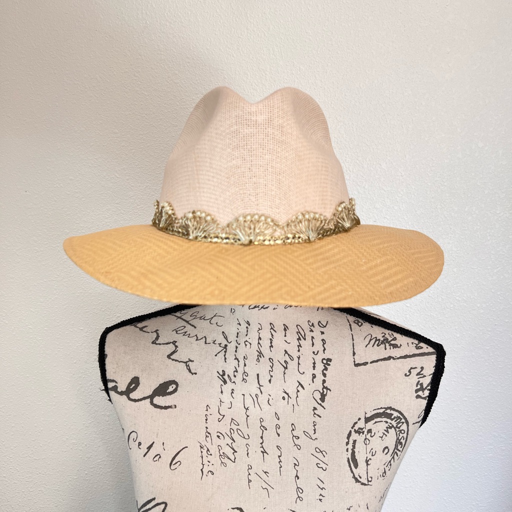 Pasionarte Nico Hecho A Mano Fedora Straw Hat With Pearls